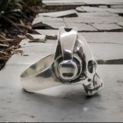 Sterling Silver DJ Skull Ring with Headphones