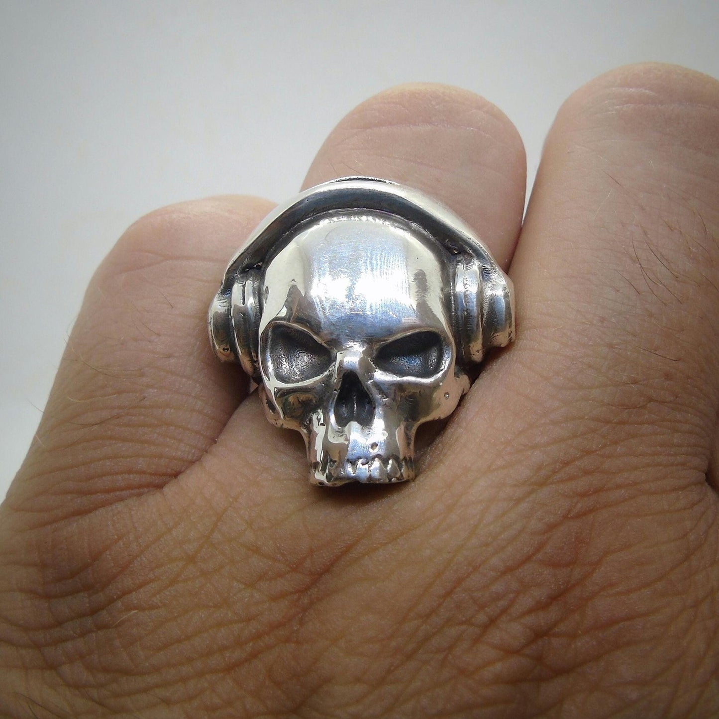 Sterling Silver DJ Skull Ring with Headphones