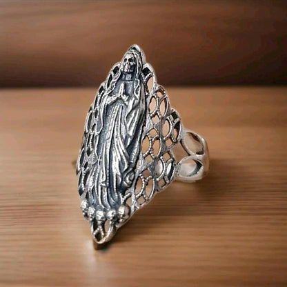 Santa Muerte Ring 925 Silver - Beautifully Crafted Santa Muerte Ring -Saint Death Ring unique pattern