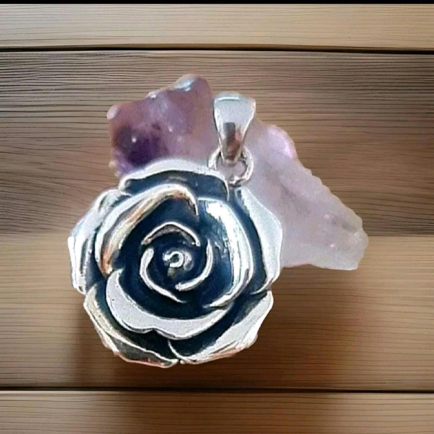 Sterling Silver large Rose Pendant - Handmade Floral Necklace