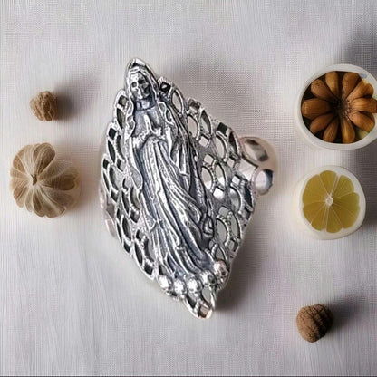 Santa Muerte Ring 925 Silver - Beautifully Crafted Santa Muerte Ring -Saint Death Ring unique pattern
