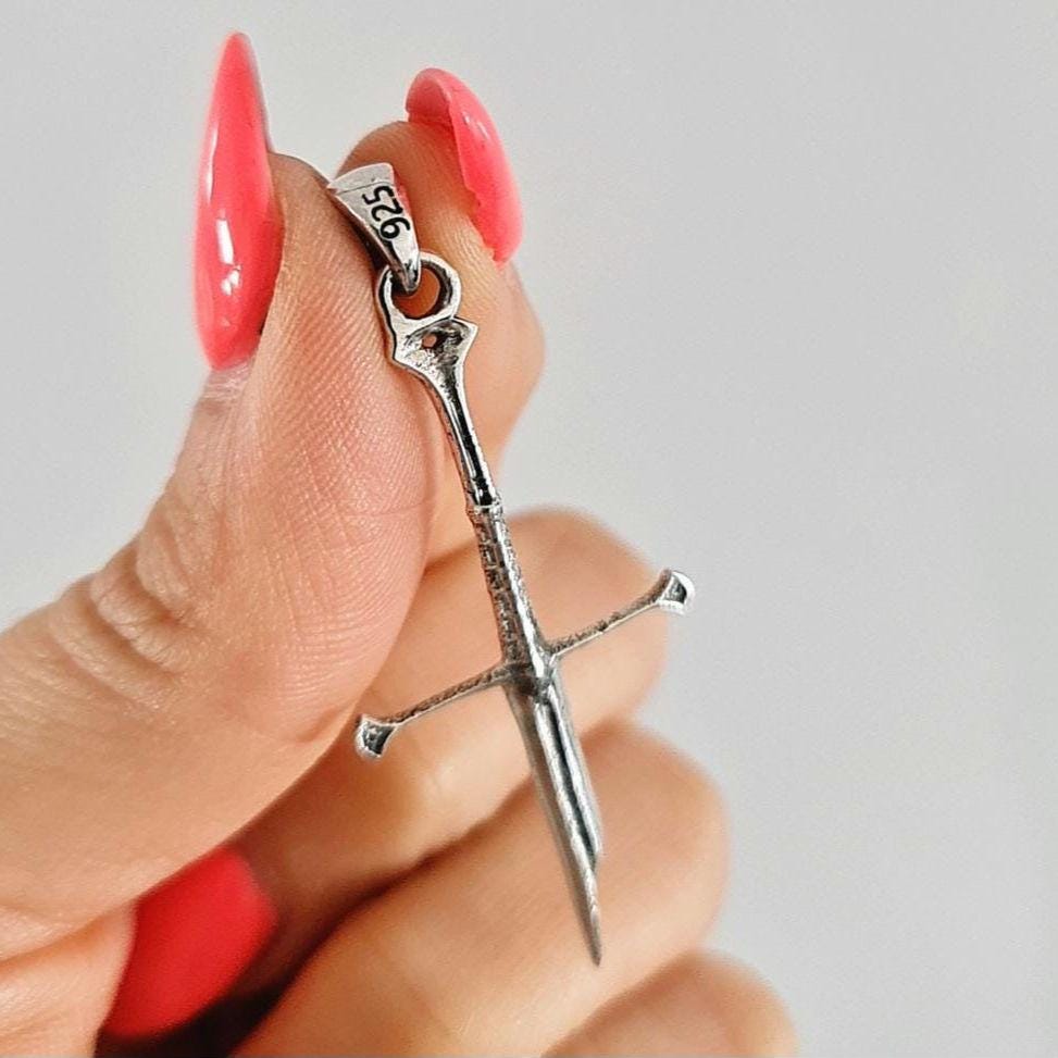 broken Sword Narsil Sword , Fantasy Elven  Gothic - Medieval jewelry Cosplay lover broken Cross 925 Sterling Silver