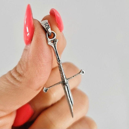 broken Sword Narsil Sword , Fantasy Elven  Gothic - Medieval jewelry Cosplay lover broken Cross 925 Sterling Silver