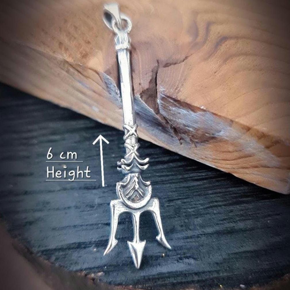 Poseidon's Trident 925 Silver Pendant- Poseidon's Weapon Harpoon - Mythical Design - Trident of Poseidon the Greek God of Sea