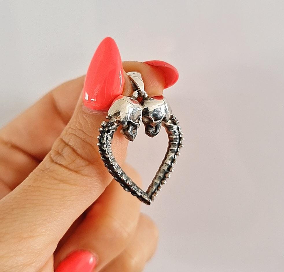 Skull Heart Pendant –Gothic Couple Necklace –  – Dark Romance  –   Till Death Do Us Part