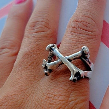 Handmade 925 Silver Bones Ring: Gothic Biker Jewelry