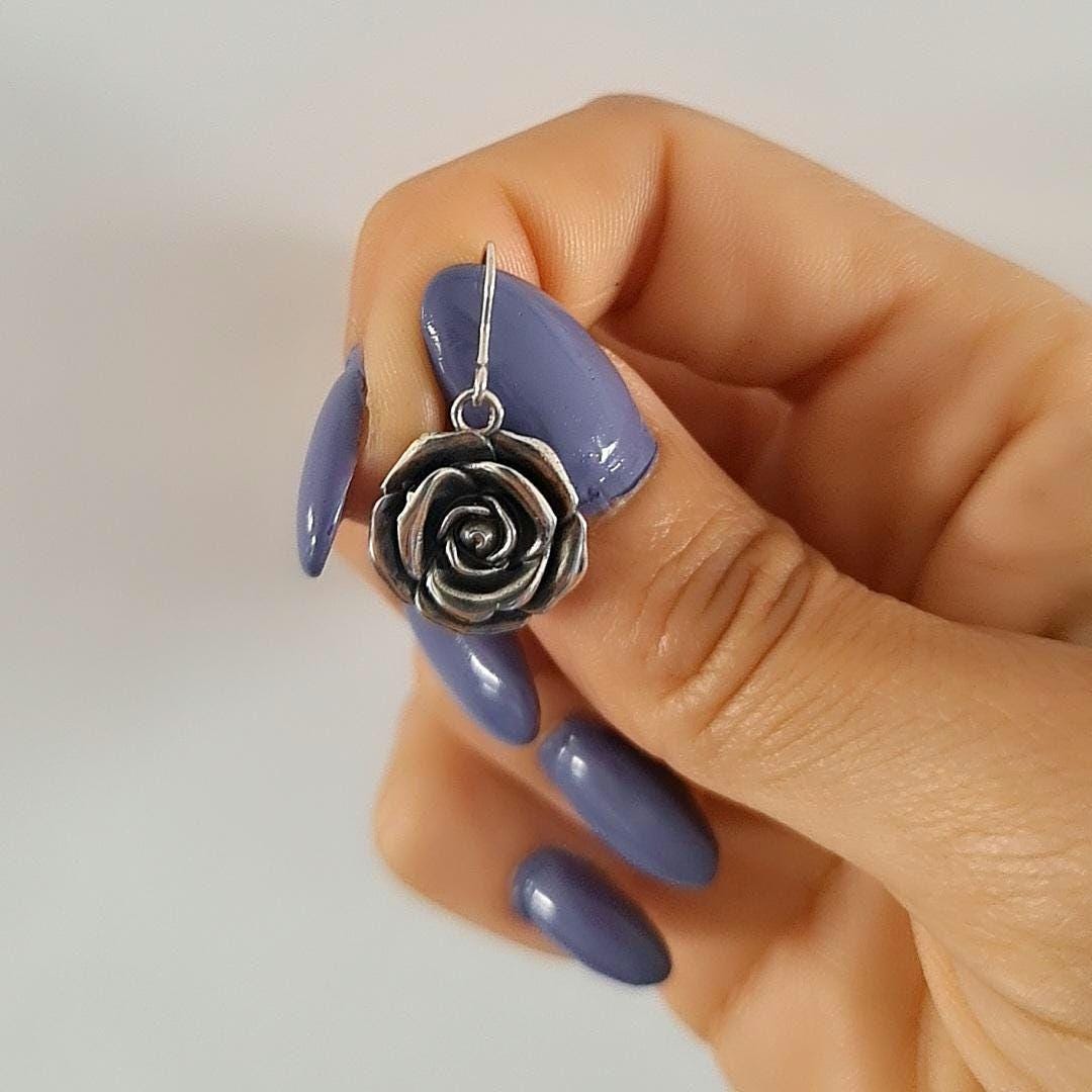Sterling Silver Rose Dangle Earrings: Handmade Blossom Jewelry