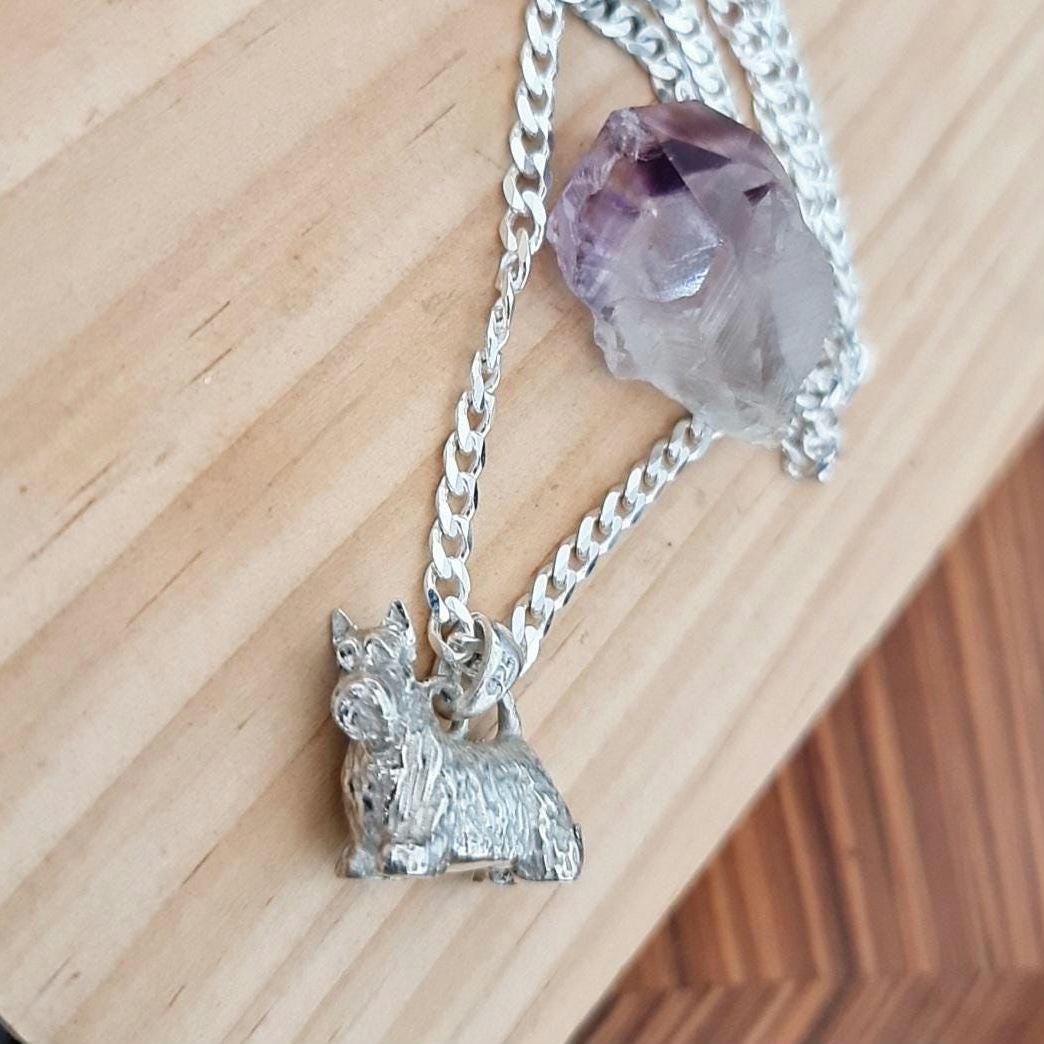 Scottish Terrier  figurine pendant- Sculpture-Realistic Scottie Model - 925 sterling silver Solid & Sturdy