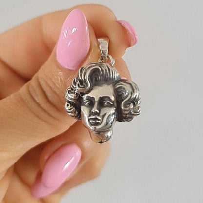Vintage Sterling Silver Movie Icon Pendant - Handmade 50s Starlet