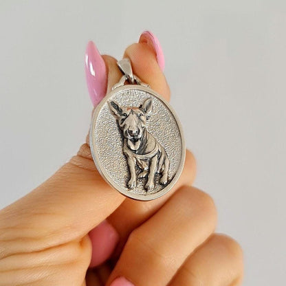 Custom Dog Portrait Pendant: Handmade Pet Memorial Charm Sterling Silver