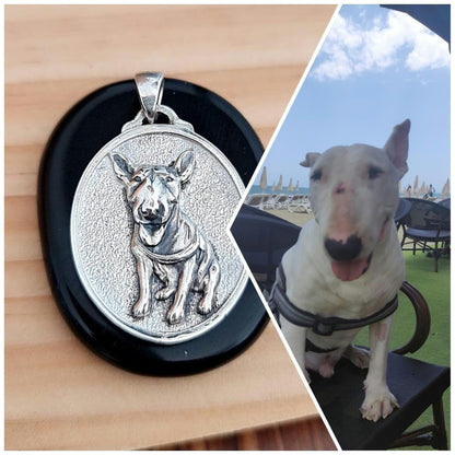 Custom Dog Portrait Pendant: Handmade Pet Memorial Charm Sterling Silver