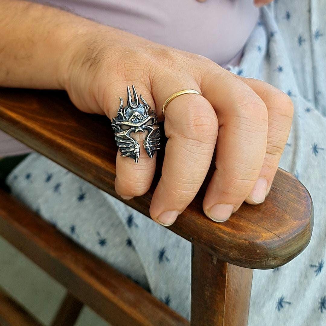 Sterling Silver Lich King Helmet Ring - Warcraft Inspired