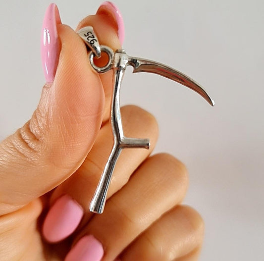 Grim Reaper Scythe Sterling Silver Pendant: Gothic Handmade Jewelry