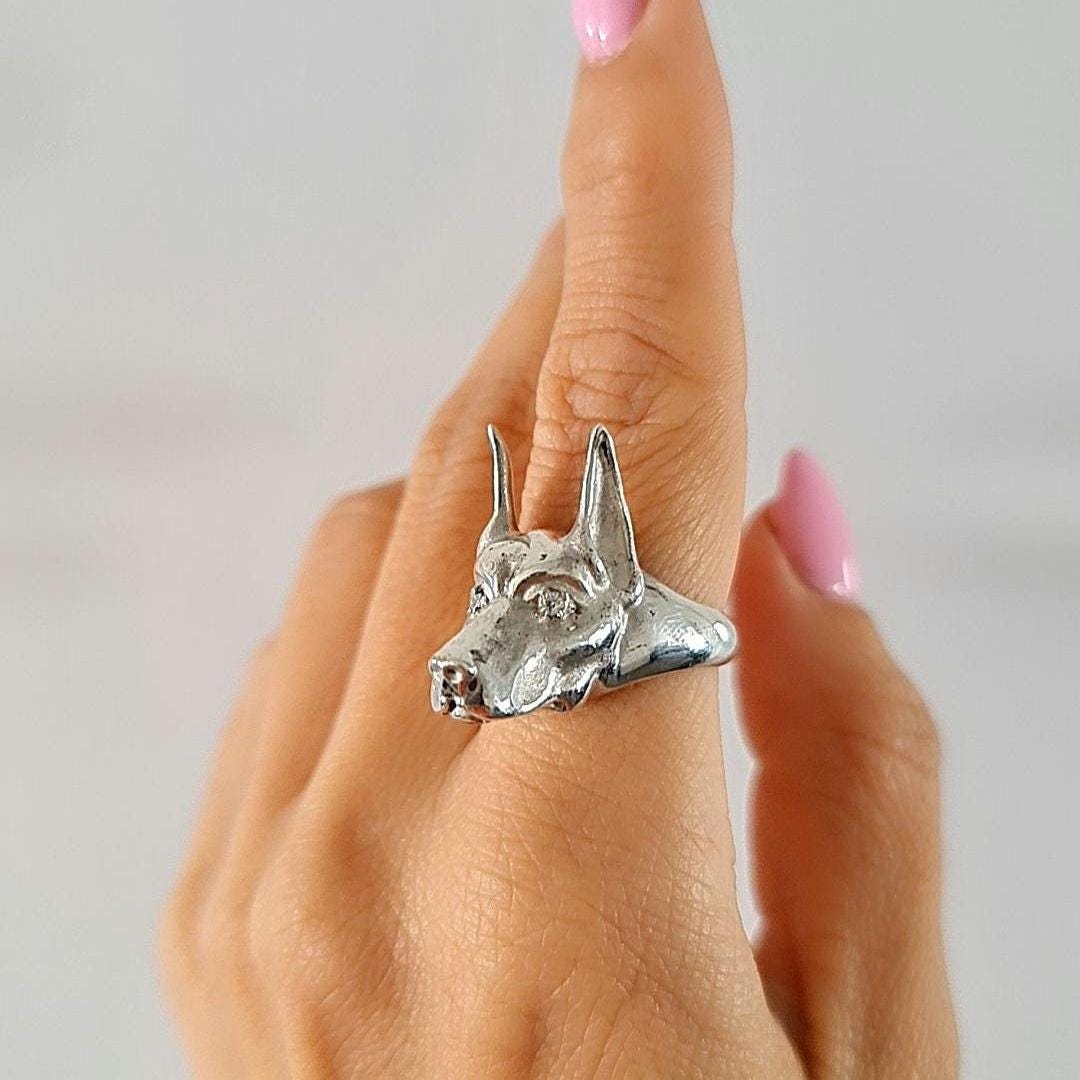 Handmade Sterling Silver Doberman Pinscher Ring: Dog Lover Gift