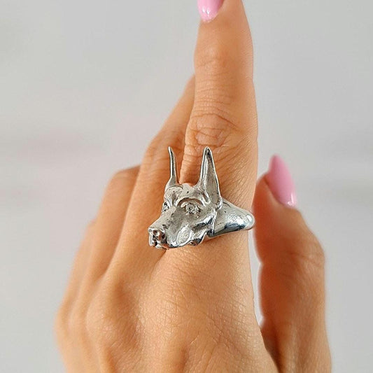 Handmade Sterling Silver Doberman Pinscher Ring: Dog Lover Gift