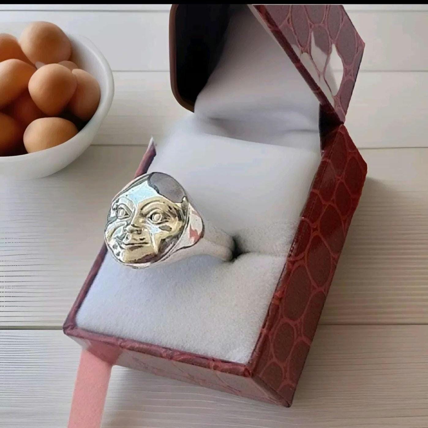 Handcrafted Sterling Silver Full Moonface Ring - Celestial Jewelry