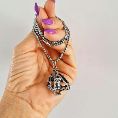 Winged Demon Devil Goddess Necklace , Anime, Cosplay- punk Gothic Sexy 60 cm round box chain