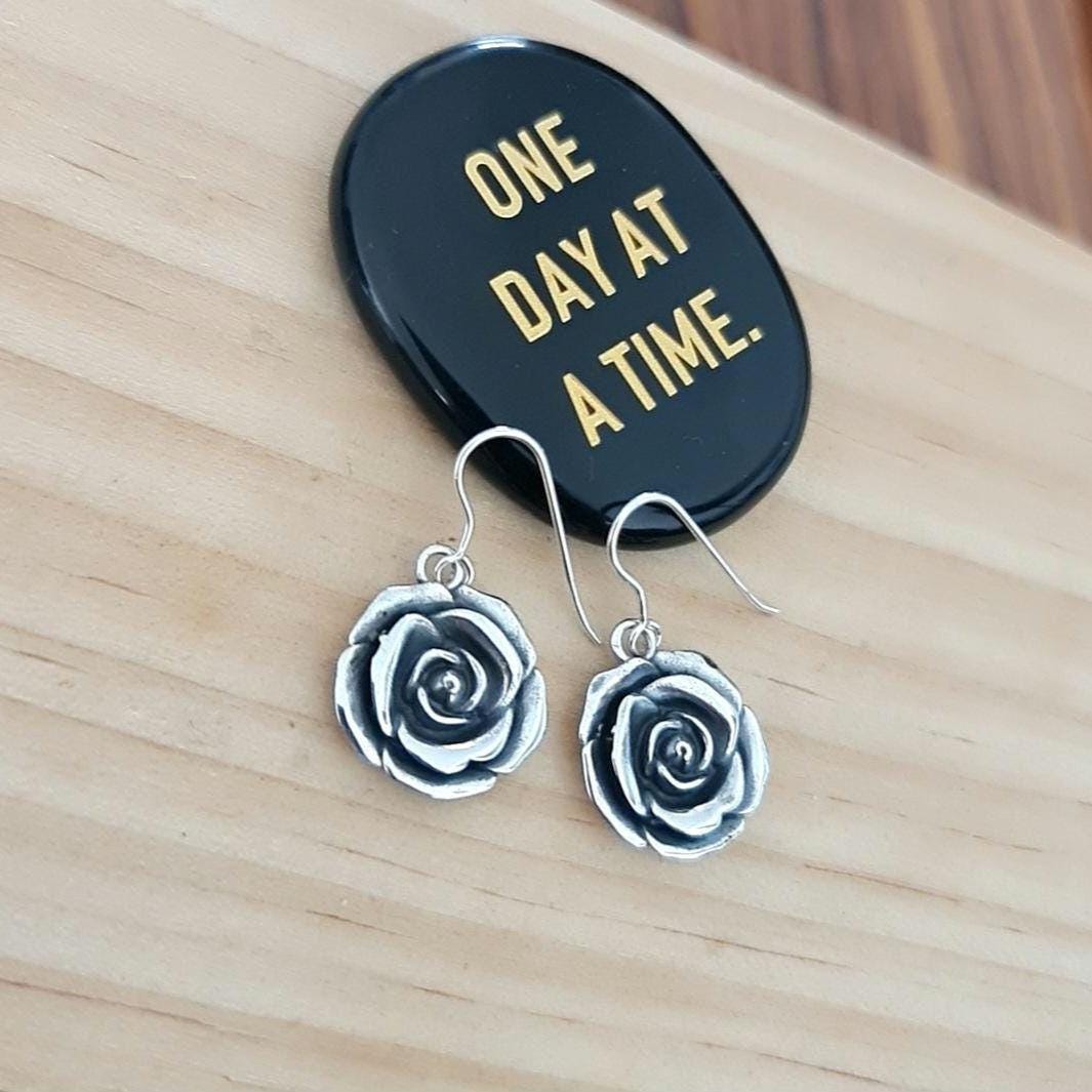 Sterling Silver Rose Dangle Earrings: Handmade Blossom Jewelry