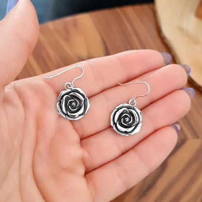 Sterling Silver Rose Dangle Earrings: Handmade Blossom Jewelry