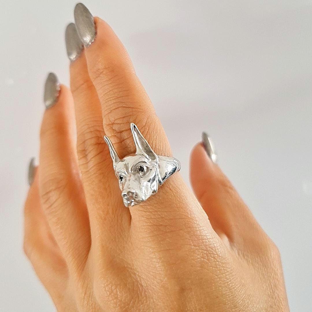 Sterling Silver Doberman Pinscher Ring: Dog Lover Gift
