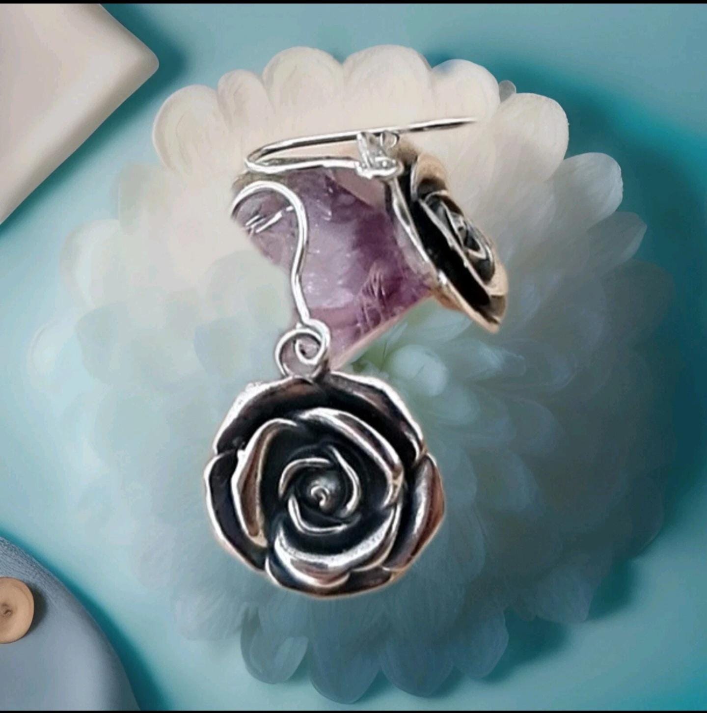 Sterling Silver Rose Dangle Earrings: Handmade Blossom Jewelry