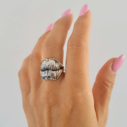 Kissing Lips Ring - sterling silver masterfully designed to convey a message of love & affection