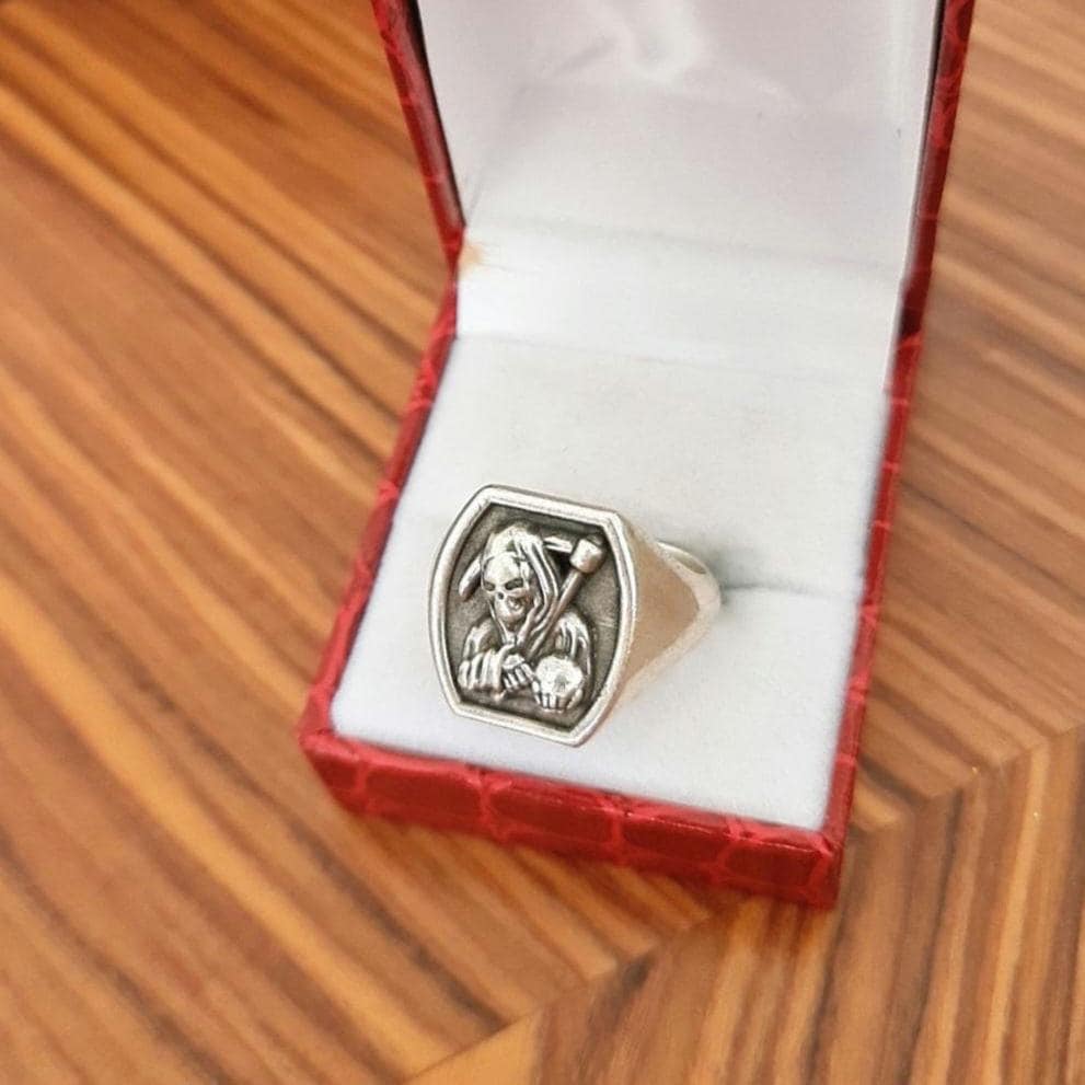 Handmade 925 Silver Grim Reaper Ring - Gothic Skull Jewelry