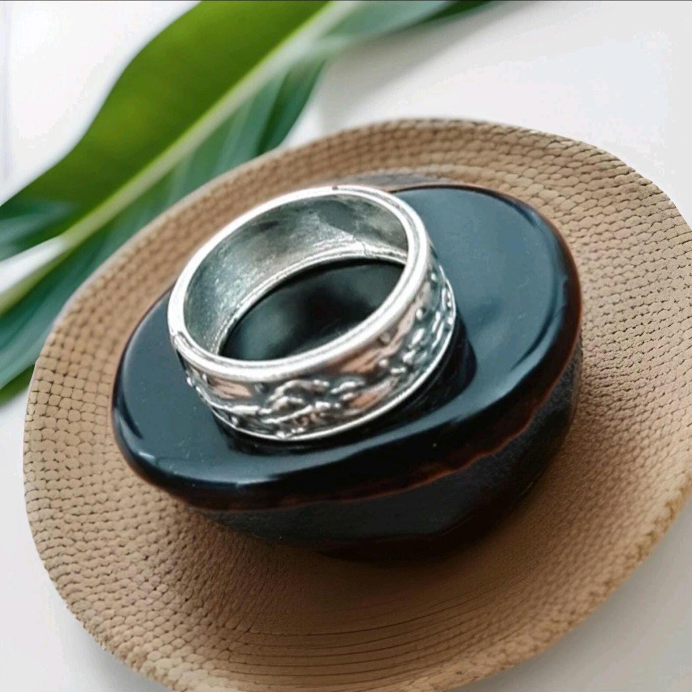 Oxidized Sterling Silver Japanese Wave Ring: Handmade Gothic Jewelry