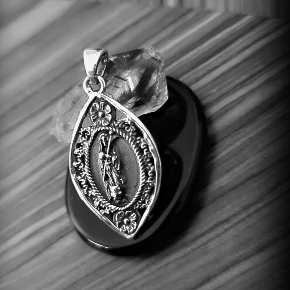 Santa Muerte with Scythe Pendant-Precious Symbol of Belief & Protection - Holy Death Sterling Silver