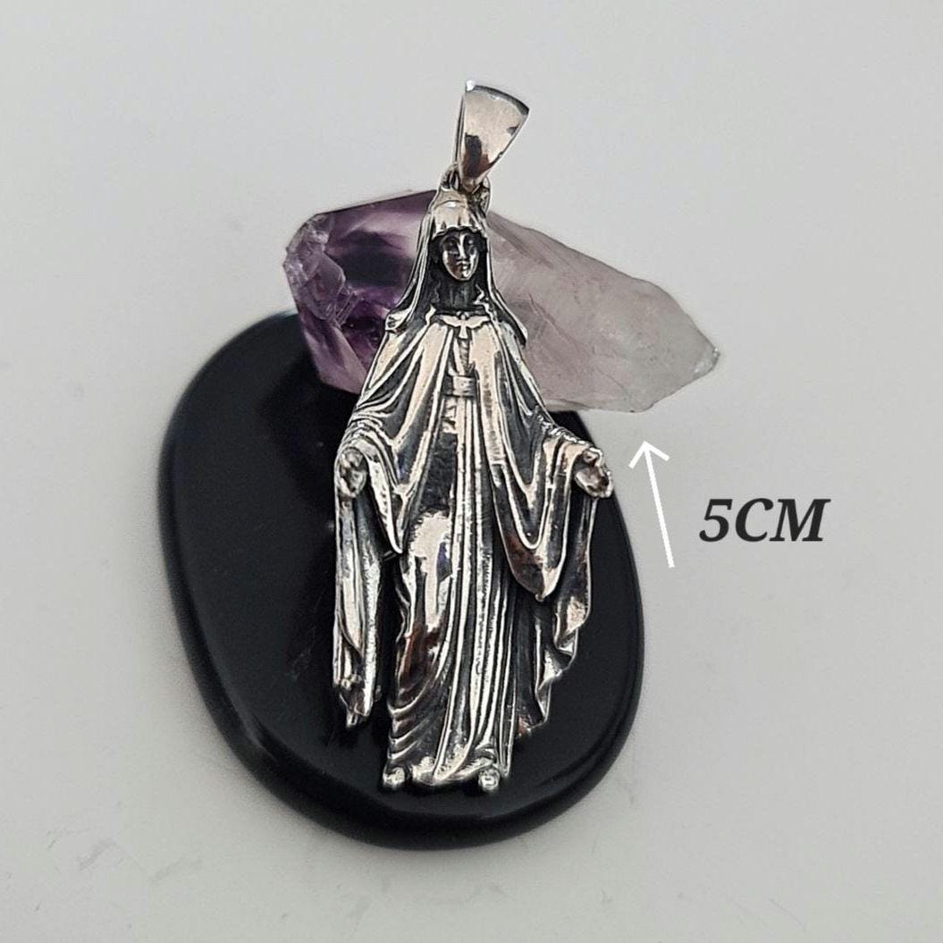 Statement Virgin Mary Necklace: Religious Protection Pendantn Sterling Silver