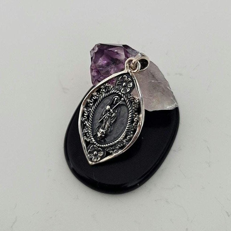 Santa Muerte with Scythe Pendant-Precious Symbol of Belief & Protection - Holy Death Sterling Silver