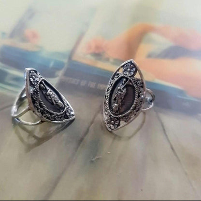 Santa Muerte Ring 925 Sterling Silver -Saint Death Ring with flowers & Scythe