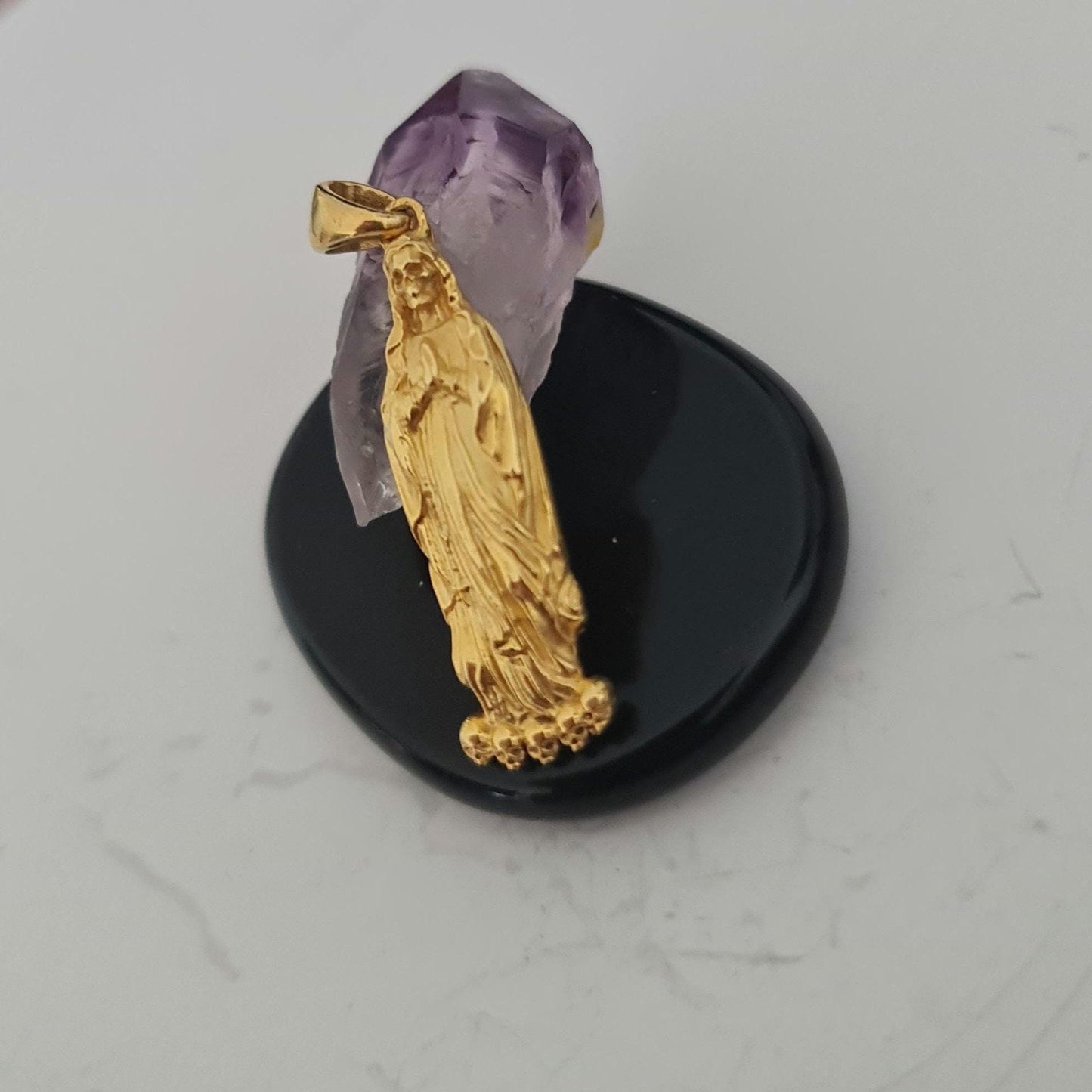 18K Gold Plated Santa Muerte Pendant: Handmade 925 Silver Grim Reaper charm