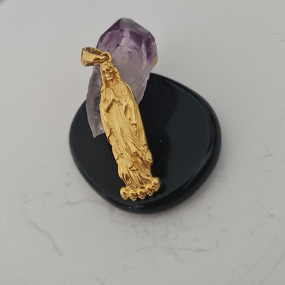 18K Gold Plated Santa Muerte Pendant: Handmade 925 Silver Grim Reaper charm