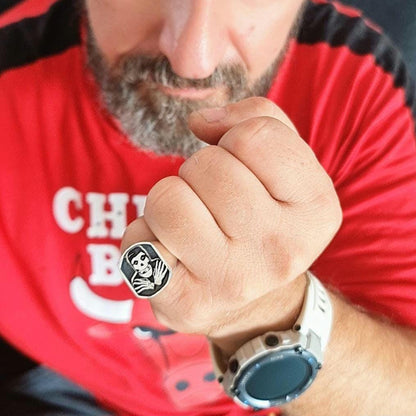 Sterling Silver Misfit Skull signet Ring: Punk Biker Jewelry