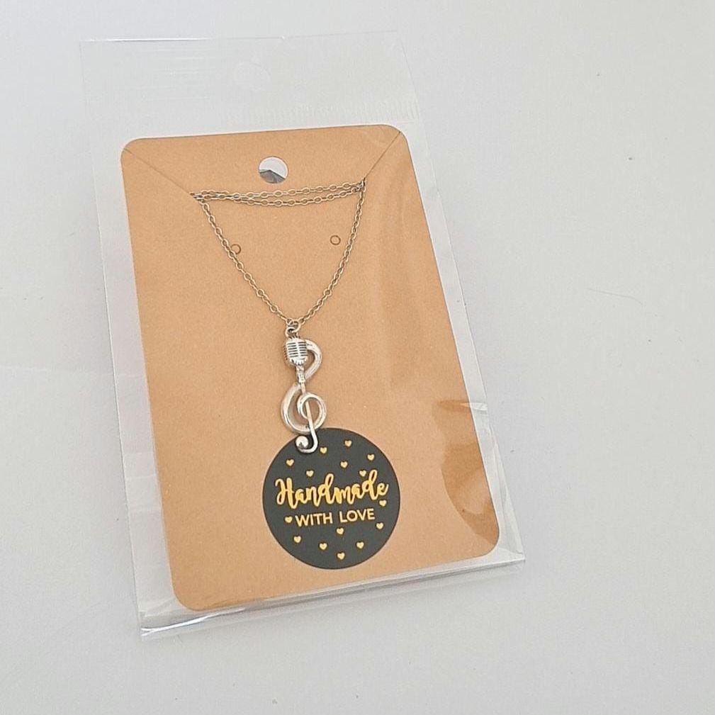 Delicate Music Note with a Microphone Necklace -925 Sterling Silver Handcrafted - 45 CM Chain