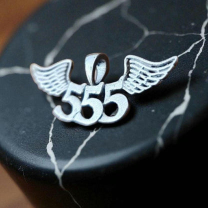 555 Angel Number Sterling Silver Pendant Necklace with Wings "major change is coming"
