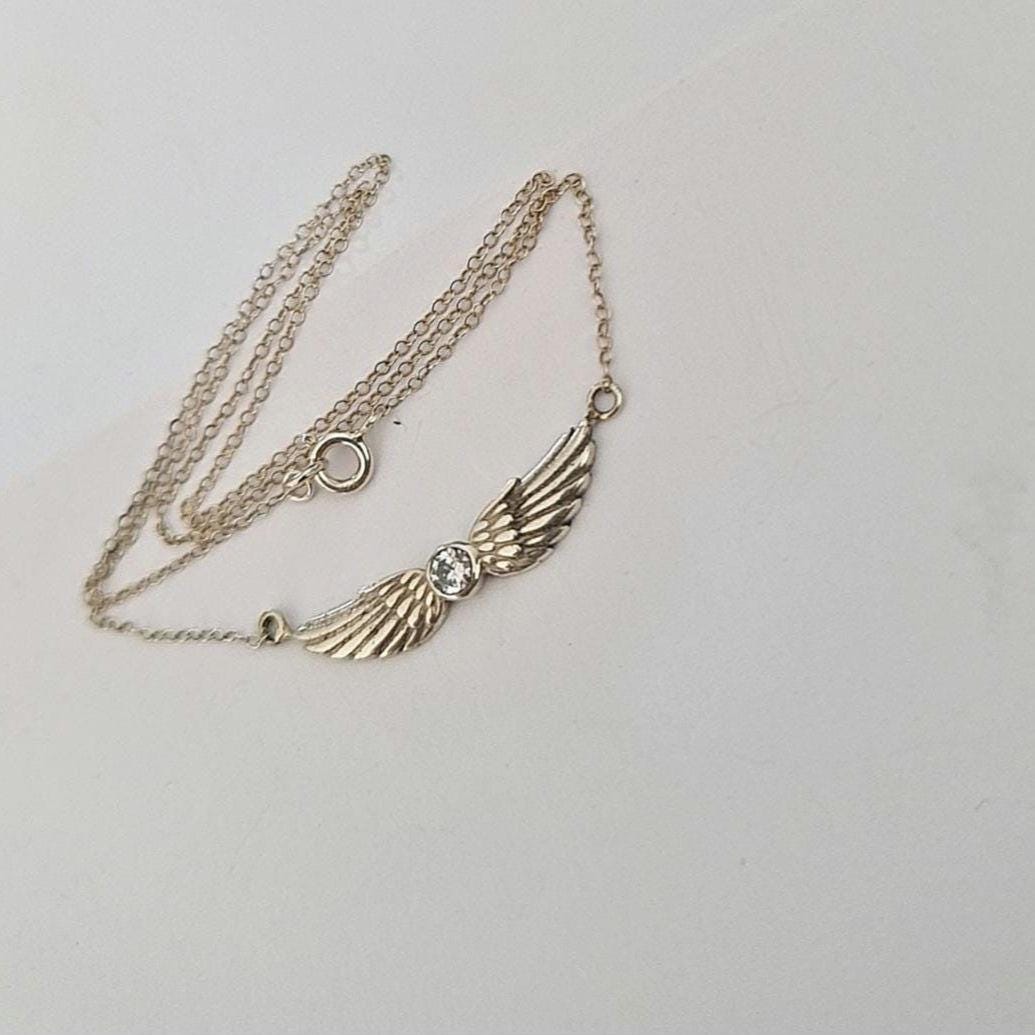 Sterling Silver Angel Wing Necklace: Crystal Guardian Angel Pendant