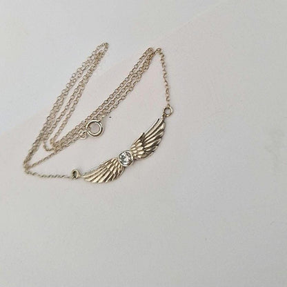 Sterling Silver Angel Wing Necklace: Crystal Guardian Angel Pendant