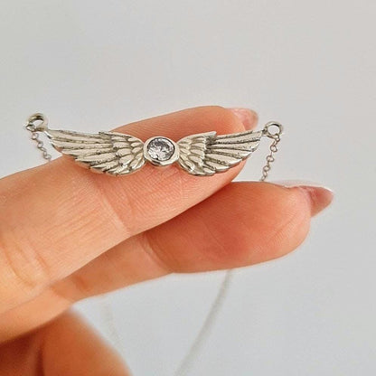 Sterling Silver Angel Wing Necklace: Crystal Guardian Angel Pendant