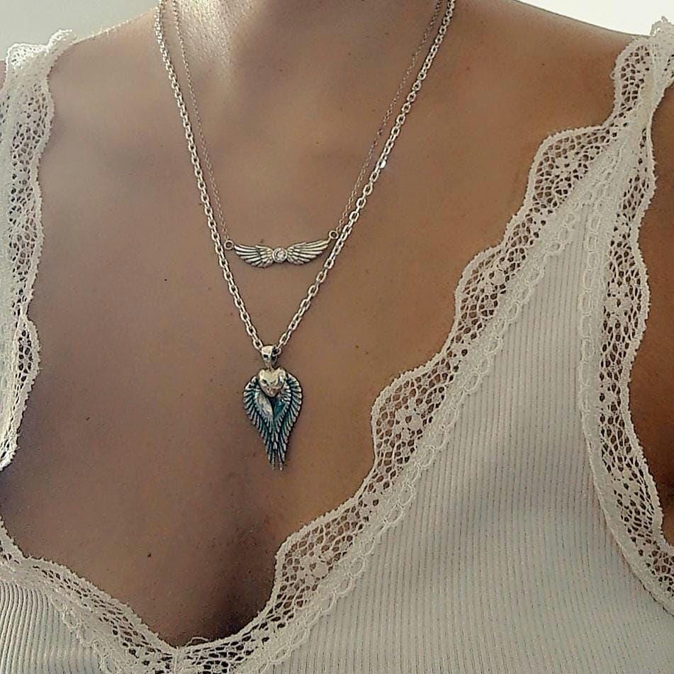 Sterling Silver Angel Wing Necklace: Crystal Guardian Angel Pendant