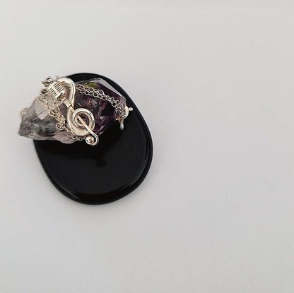 Delicate Music Note with a Microphone Necklace -925 Sterling Silver Handcrafted - 45 CM Chain