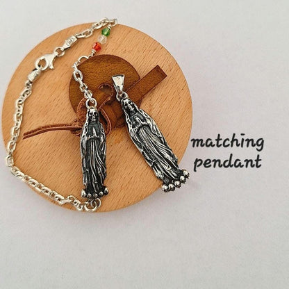 Santa Muerte bracelet 925 sterling Silver length 7inch(18cm) - 3 colours Stone beads as The Mexican flag