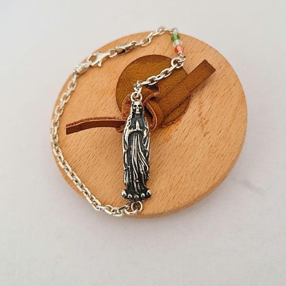 Santa Muerte bracelet 925 sterling Silver length 7inch(18cm) - 3 colours Stone beads as The Mexican flag