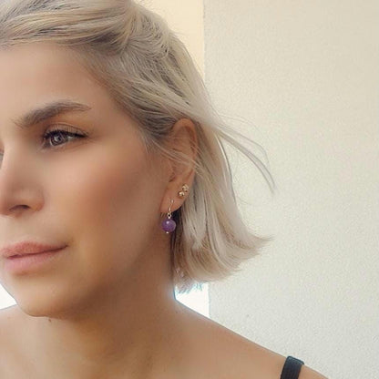 Natural Amethyst Earrings 10mm – Sterling Silver Dangle Drop Earrings – Handmade Gemstone Jewelry – February Birthstone