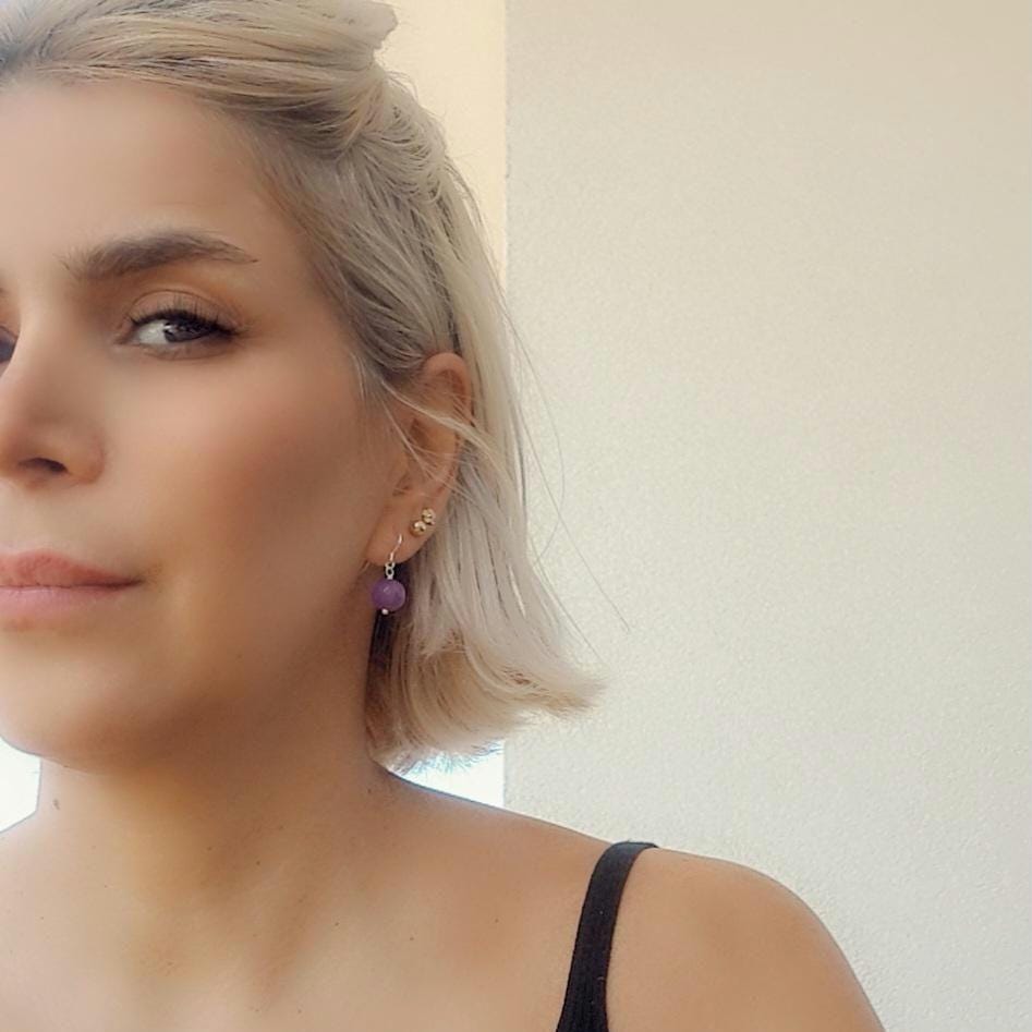 Natural Amethyst Earrings 10mm – Sterling Silver Dangle Drop Earrings – Handmade Gemstone Jewelry – February Birthstone