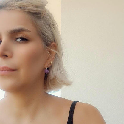 Natural Amethyst Earrings 10mm – Sterling Silver Dangle Drop Earrings – Handmade Gemstone Jewelry – February Birthstone