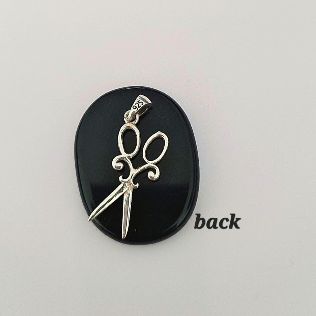 Vintage Sterling Silver Scissors Pendant with Gemstone Accent – Unique Jewelry Gift
