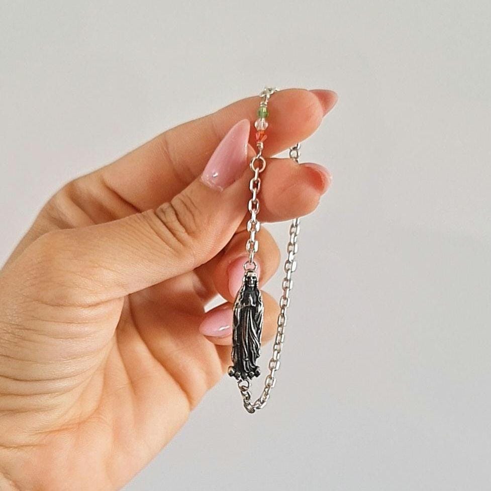 Santa Muerte bracelet 925 sterling Silver length 7inch(18cm) - 3 colours Stone beads as The Mexican flag