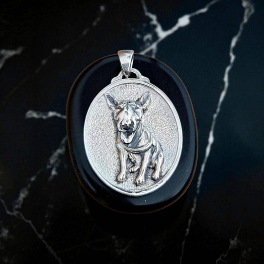 Custom Dog Portrait Pendant: Handmade Pet Memorial Charm Sterling Silver